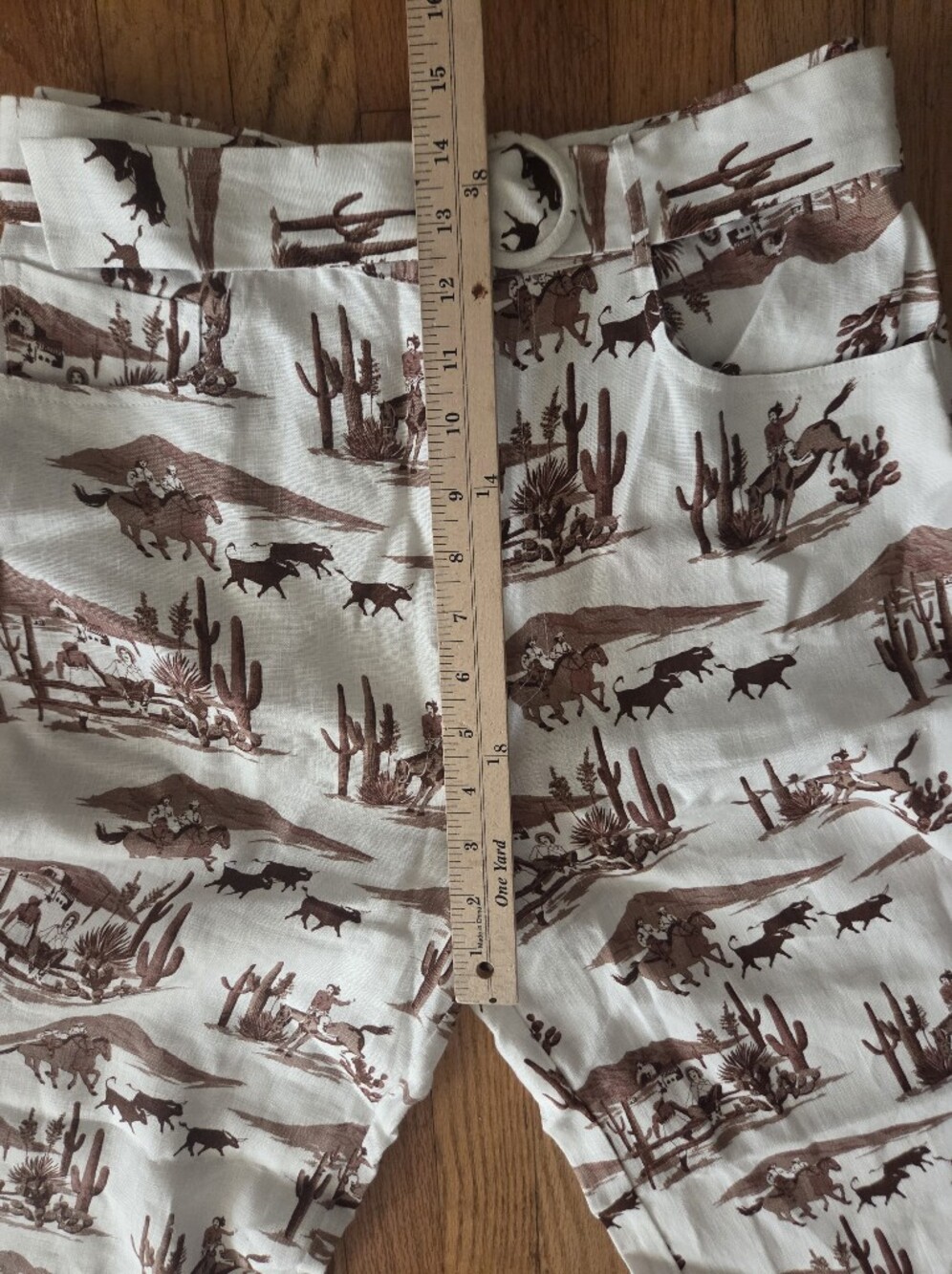 Reformation Riza 100% Linen Pants Sonora Cowboy Print High Rise Wide Leg Size 29 - Picture 9 of 15